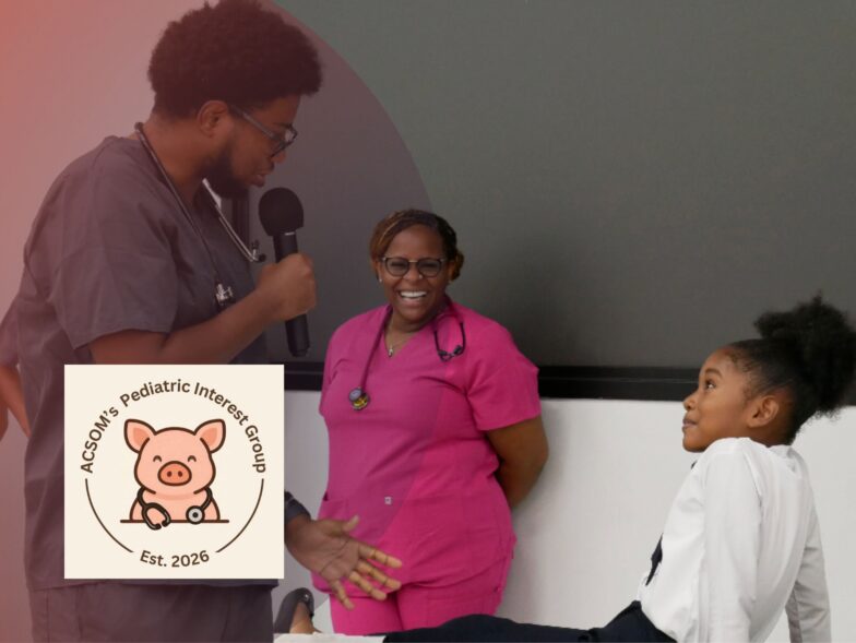 medical student demoing exam with child actor